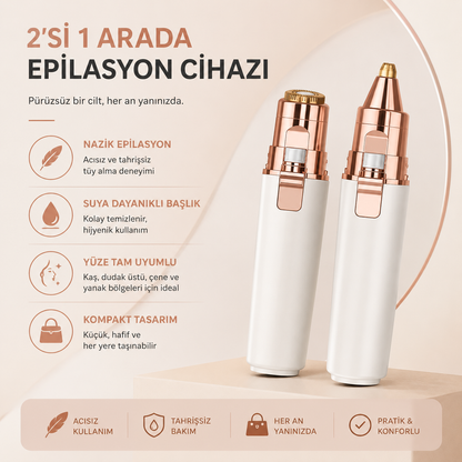 2'si 1 Arada Şarjlı Yüz ve Kaş Düzeltici | Ağrısız Tüy Alma Cihazı